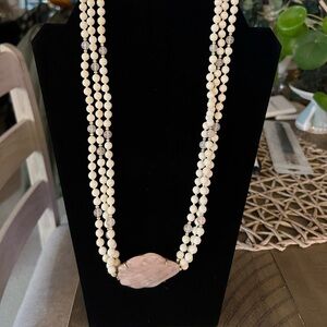 vintage beaded necklace with pink stone pendant